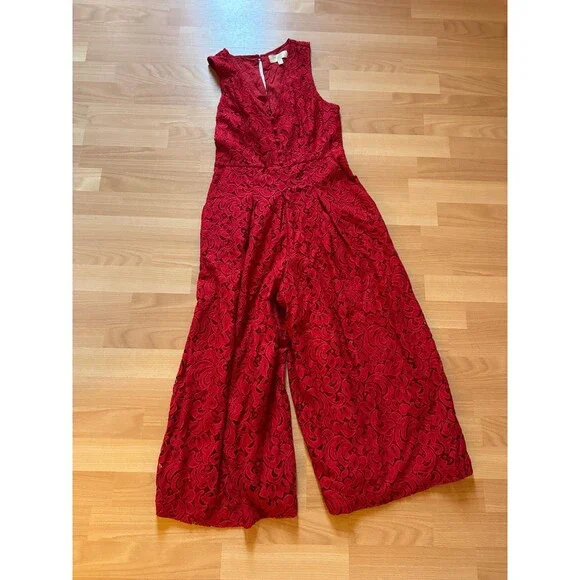 Anthropologie Moulinette Soeurs Jaeda Red Lace Wide Leg Jumpsuit - Picture 6 of 6